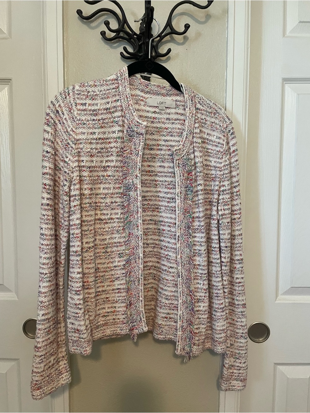 LOFT Pink Multi-Color Open Front Knit Cardigan Sweater